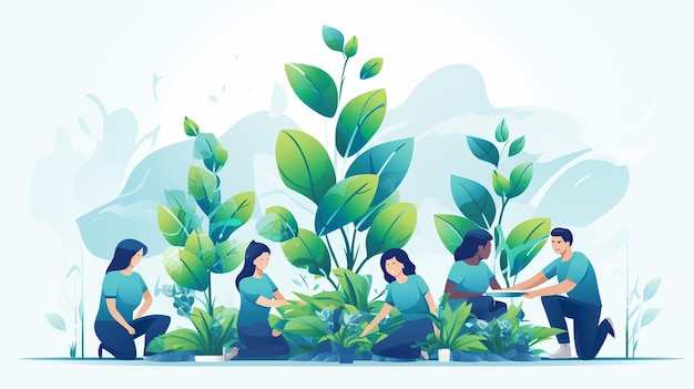 A people planting vector illustration