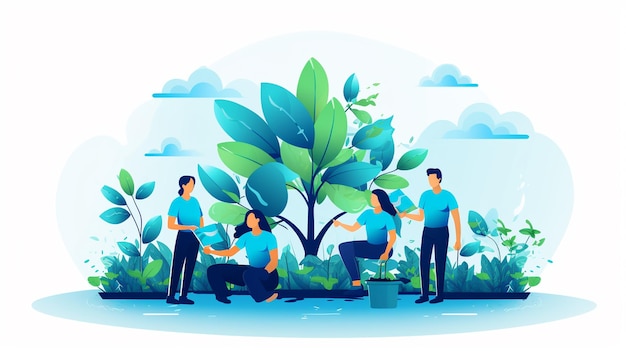 A people planting vector illustration