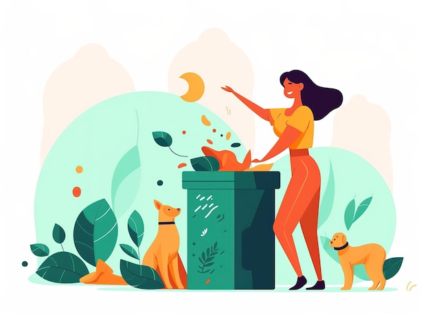 Photo people putting wrapper in trash can vector website banner happy earth day