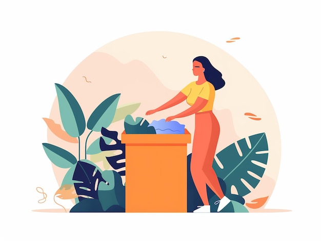 People putting wrapper in trash can vector website banner happy earth day