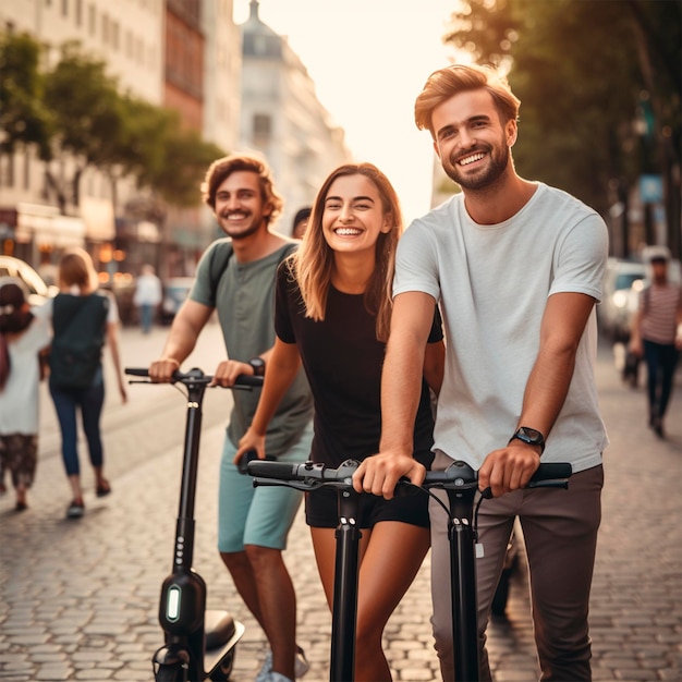 People riding scooters transport photo