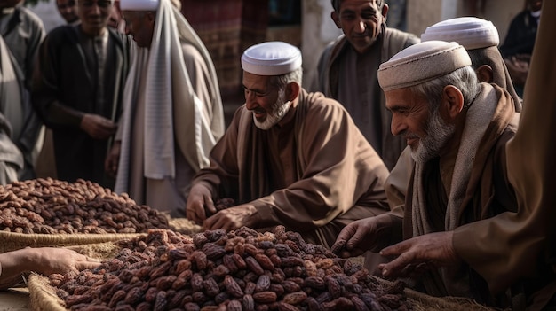 People sharing some dried dates Eid al Adha the Feast of Sacrifice Generative AI