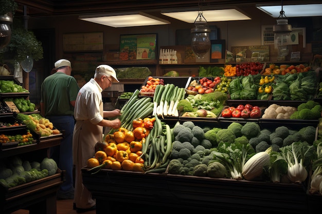 people shopping from the shelves of fresh vegetables