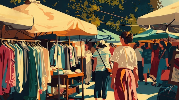 People shopping at outdoor market stalls