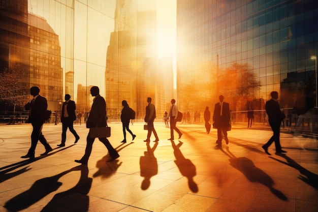 People silhouettes at city street with motion blur effect Generative AI