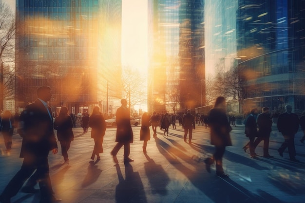 People silhouettes at city street with motion blur effect Generative AI