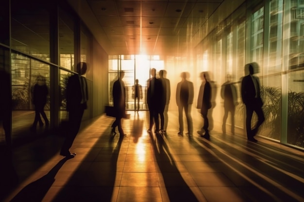 People silhouettesin business office with motion blur effect Generative AI