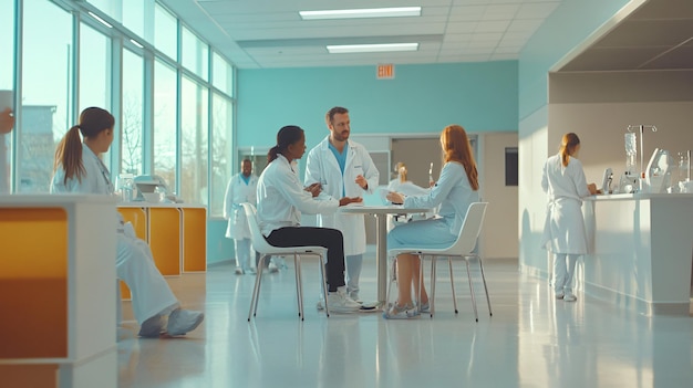 Photo people sitting in a hospital room with a sign that says  medical