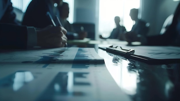 people sitting at a table with a paper with the word e on it