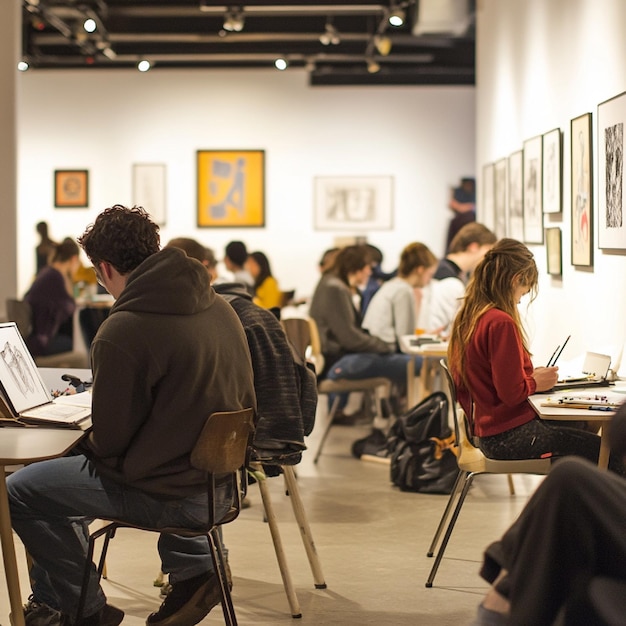 People sketching and drawing in a gallery1