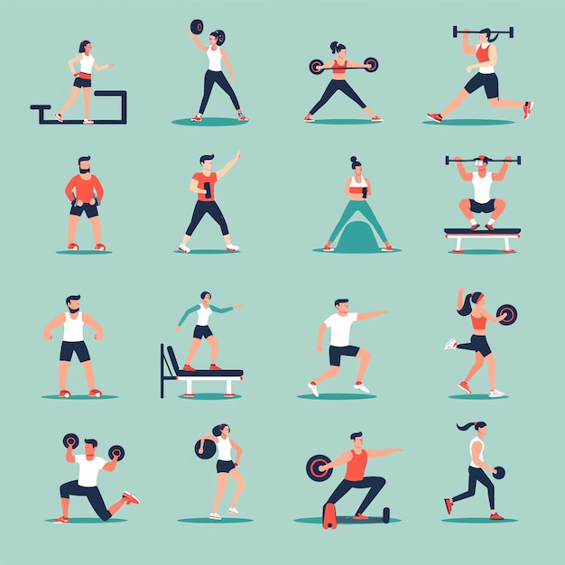 Photo people at sport gym vector collection healthy fitness sports workout vector illustration collection