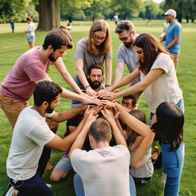 Photo people stacking hands together in the park