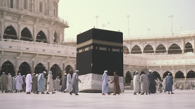 People standing around a Kaaba