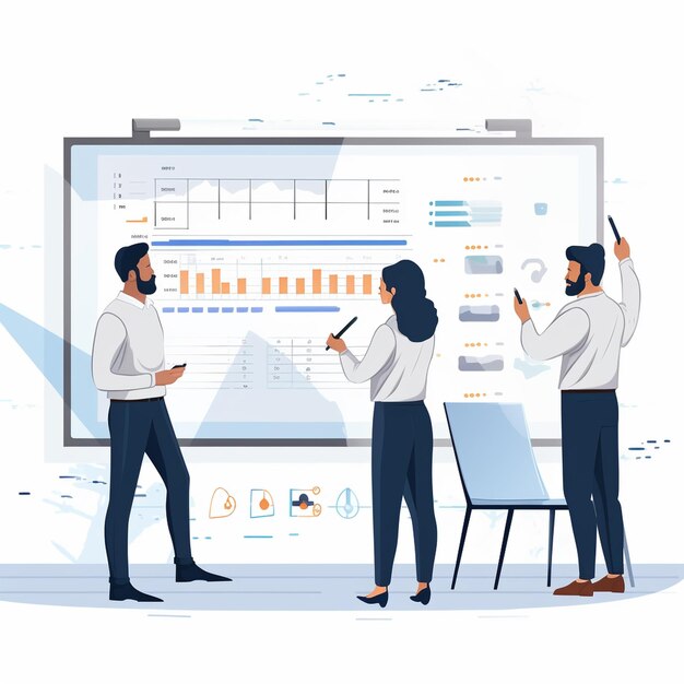 People Standing In Front Of A Whiteboard With Graphs On It