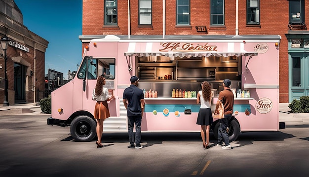 Photo people standing at icecream truck