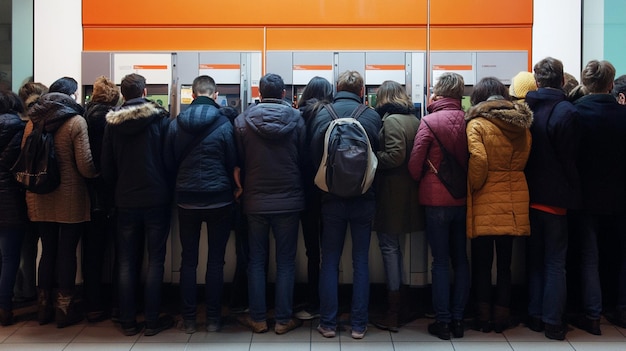 Photo people standing in line to get their tickets at a subway station generative ai