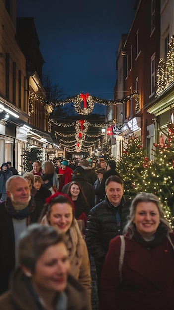 People on street at night during christmas