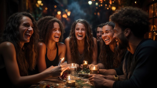 People at a table celebrating Christmas with sparkly sparkling lights