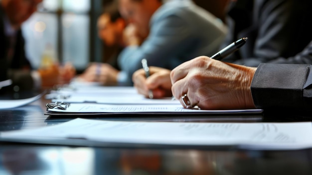 People taking notes during a business conference symbolizes corporate teamwork and professional