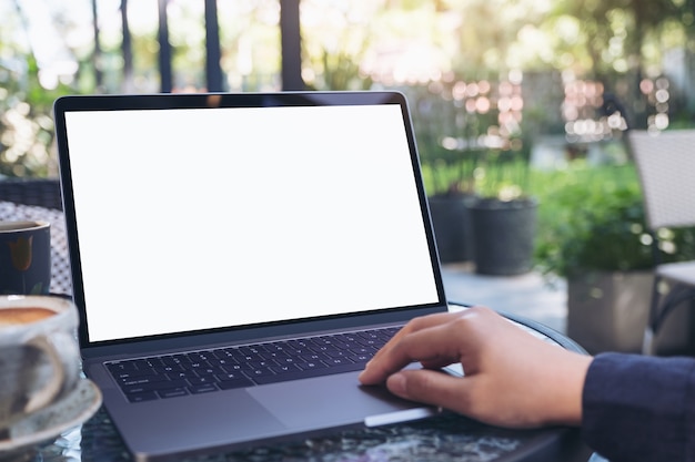 People using mock up computer laptop