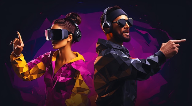 people using virtual reality glasses on their faces in the style of hip hop influenced