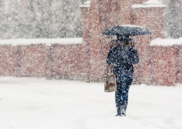 People walk along the snowcovered street