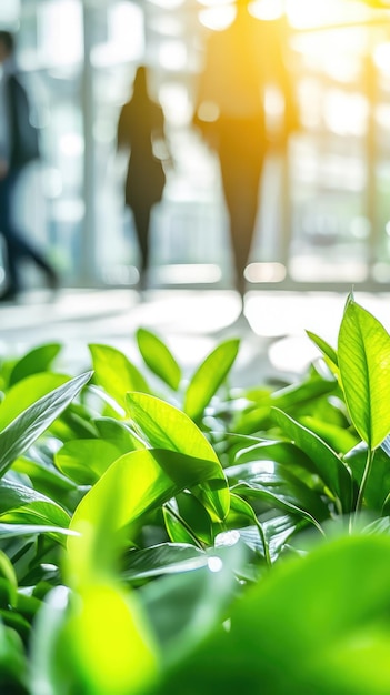 Photo people walking on green office space motion blur effect environment conceptx9xa