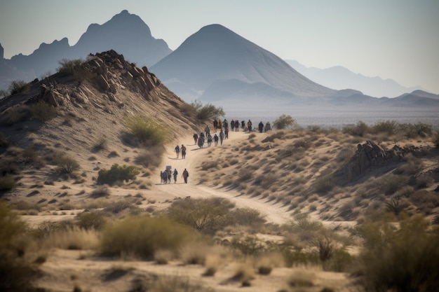 People walking through the desert Generative Ai