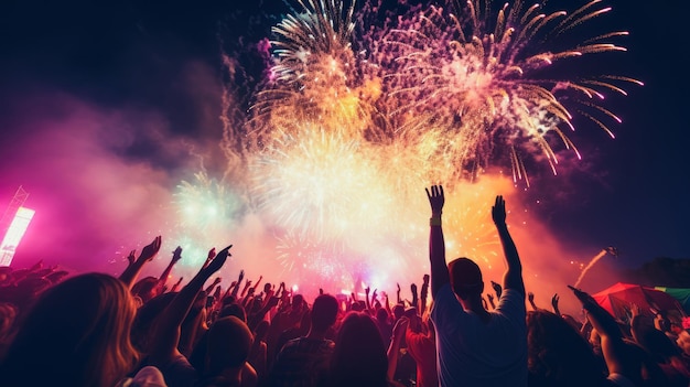 People Watch Fireworks of New Years or Fourth of July Celebration comeliness