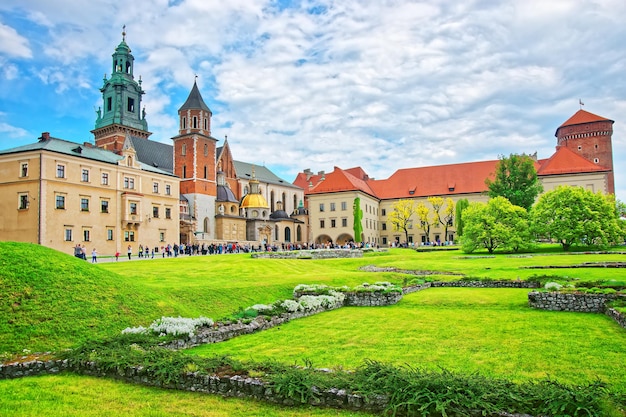 People at Wawel Cathedral on the hill, Krakow in Poland.