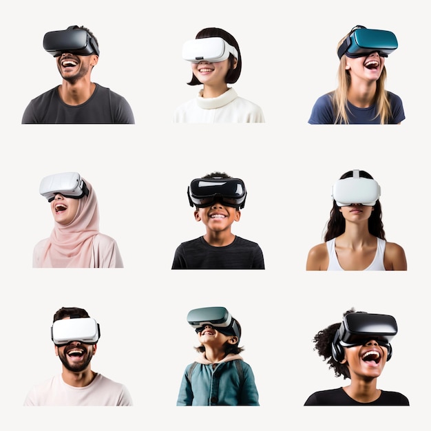 Photo people wear vr headset design element set