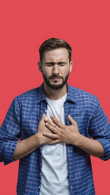 Photo people with chest pain isolated man with tachycardia man with heart pain on isolated background you