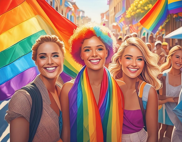 People with rainbow flag on pride parade