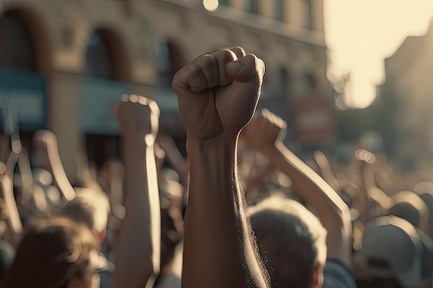 People with their hands in the air with the word peace on the side