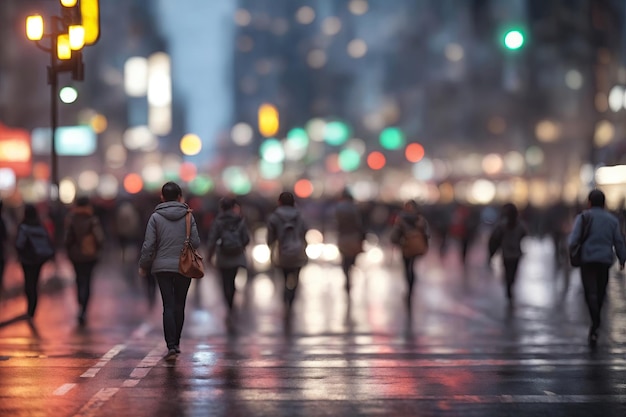 A people with an umbrella in the rain evening city trafic