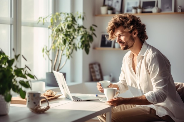 Photo people work from home enjoys work life balance