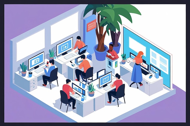 People Working with Technology Isometric Style