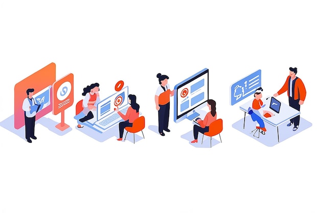 People Working with Technology Isometric Style