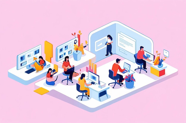 People Working with Technology Isometric Style