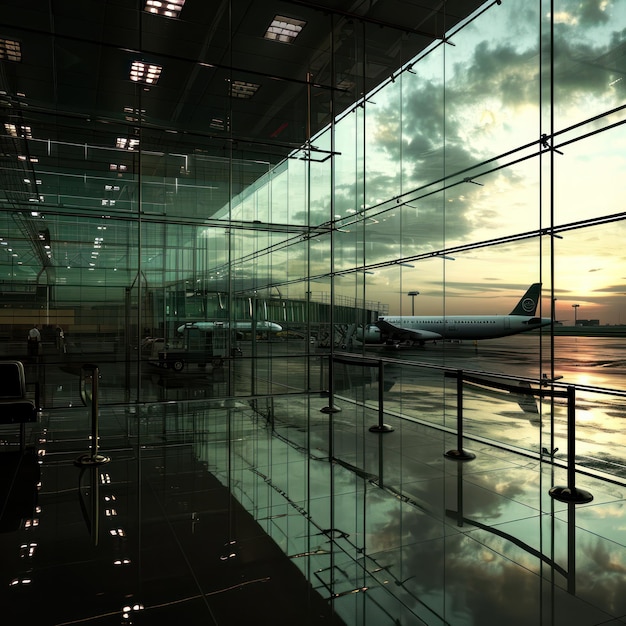 Peoples activities inside the airport with blurred objects of employees and prospective passengers