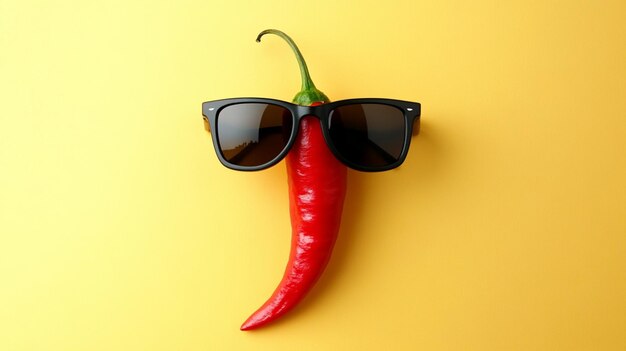 Photo a pepper with sunglasses and sunglasses on a yellow background