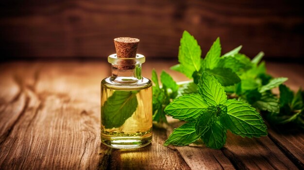 Peppermint essential oil in a bottle Generative AI Spa