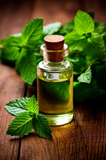 Peppermint essential oil in a bottle Generative AI Spa