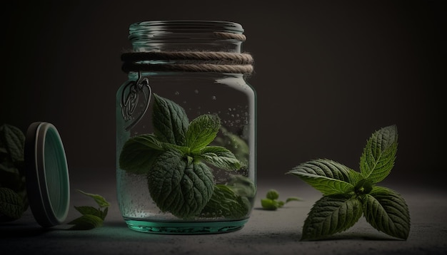 Peppermint oil in a jar Generative AI