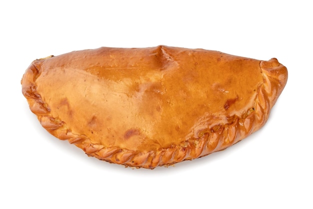 Pepperoni and cheese filled calzone pizza isolated on a white background