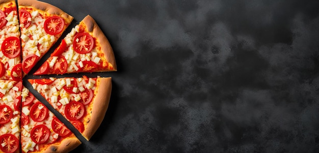 Pepperoni pizza on black background hot pepperoni pizza top view Banner Generative AI