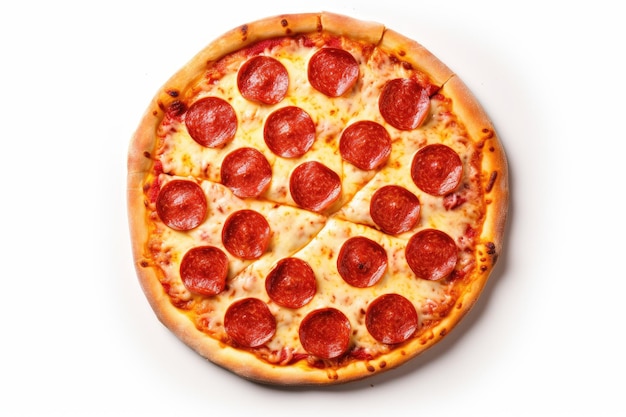 Pepperoni pizza fresh and authentic pictured on a white background