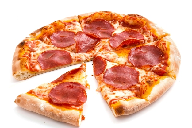 Pepperoni Pizza A savory delight with spicy pepperoni slices on isolated white background