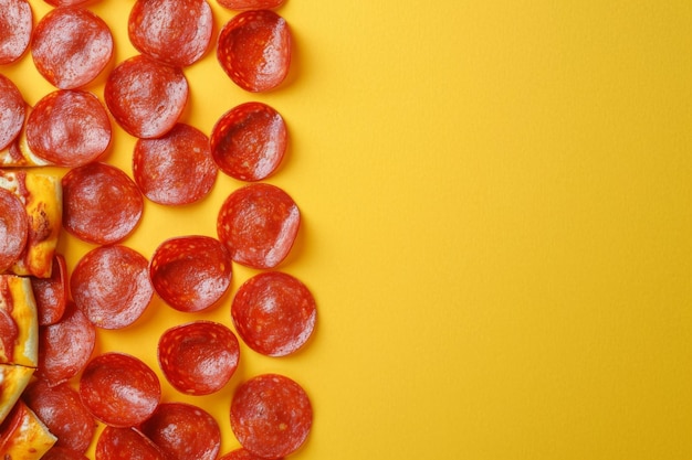 Pepperoni pizza toppings on yellow