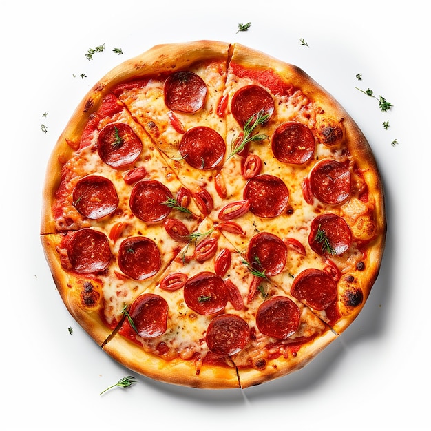 Pepperoni Pizza on White Background